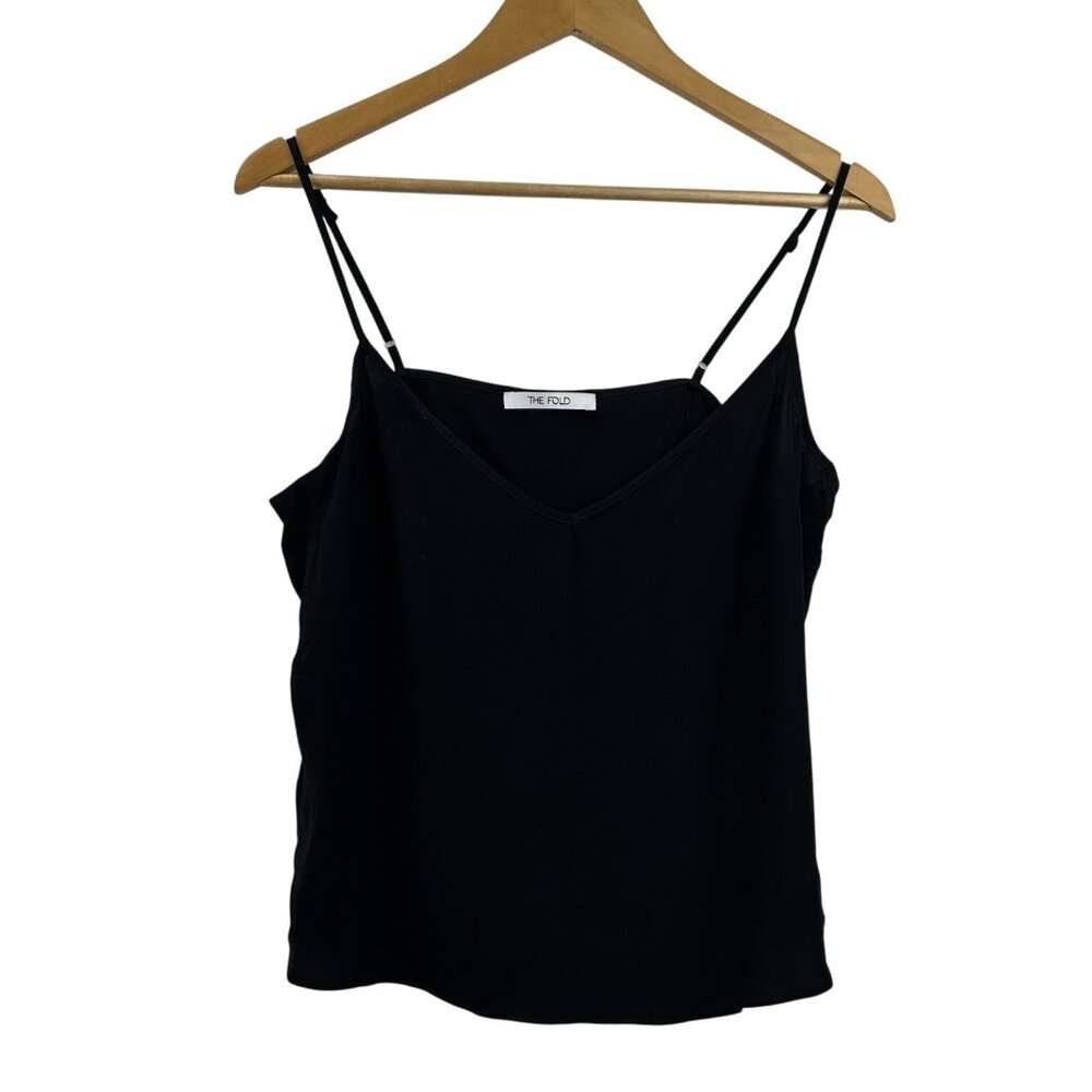 The Fold WomensUS6/UK10 Black Camisole Tank Top Spaghetti Straps V-Neck Viscose